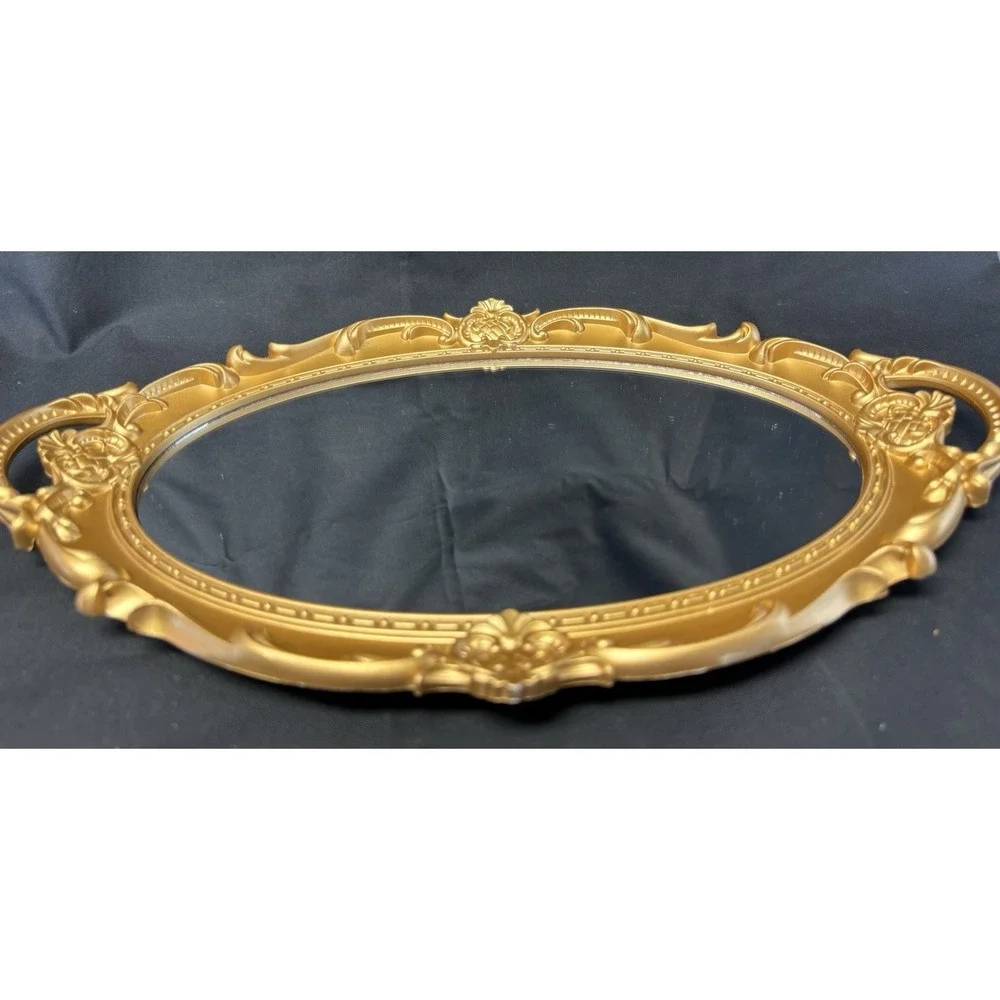 Gold Tone Decorative Mirror Vanity Tray Or Wall Hanging 15